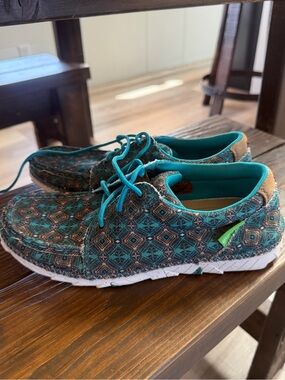 Twisted X Teal Patterned Lace-Up Sneakers